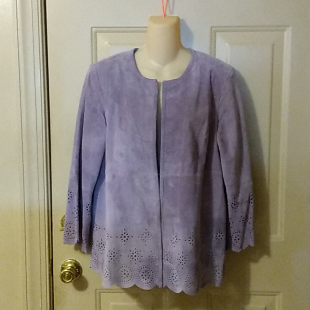 Lavender Suede Laser Scalloped Jacket Coat Mobwife Lux Lined